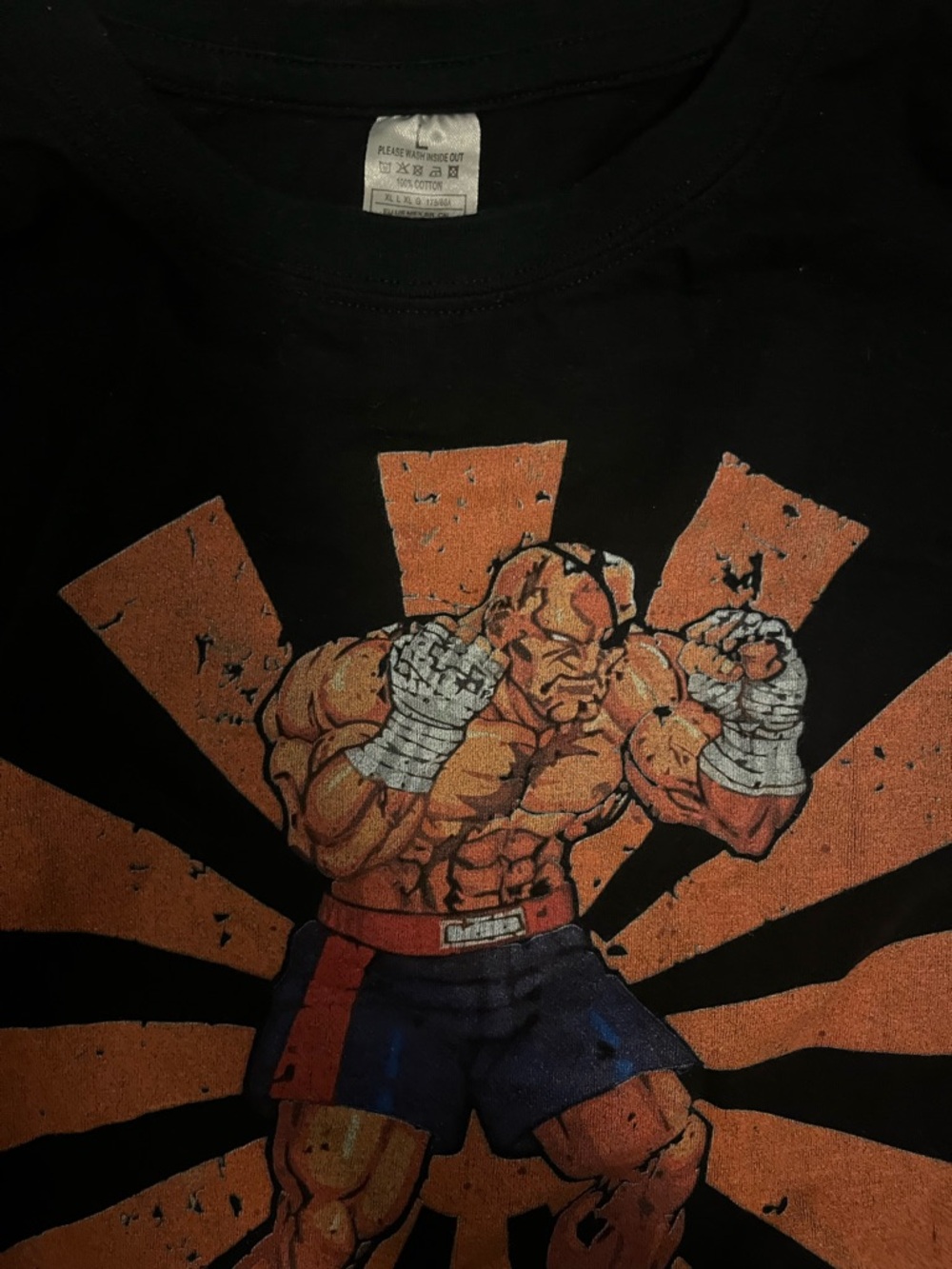 Sagat Graphic Tee - Black with Orange & Blue Print Street Fighter Shirt - Picture 4 of 4